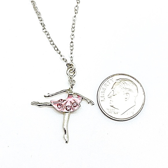Dancing Pink Crystal Ballerina Silver Necklace, NWT, Ships in Gift Box, All Ages - Picture 4 of 5